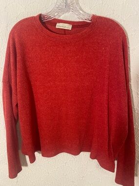 Zenana Outfitters Coral-Red Ribbed Crewneck Sweater Women S/M Cabincore Earthy